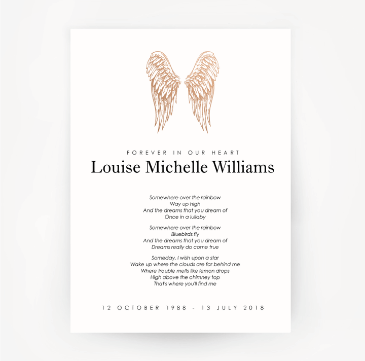 Memorial Print Wings Customised Rose Gold