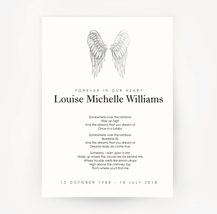 Memorial Print Wings Customised Silver