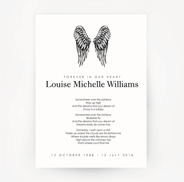 Memorial Print Wings Customised Black