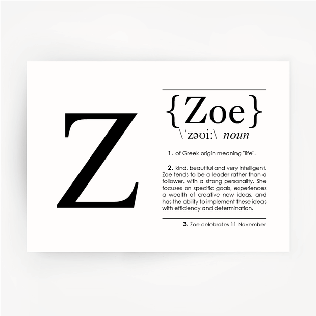 ZOE Name Definition Black Print